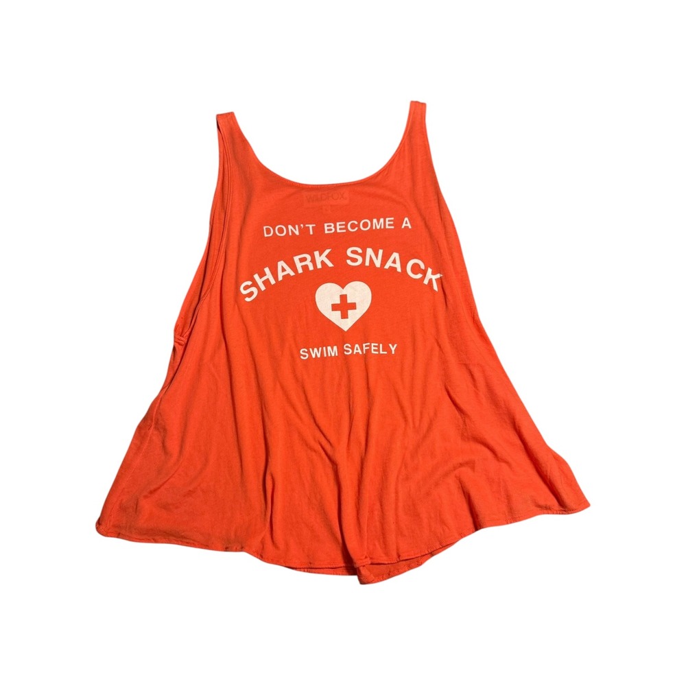 Wildfox Shark Snack Swim Safely Graphic Tank Top Orange Large